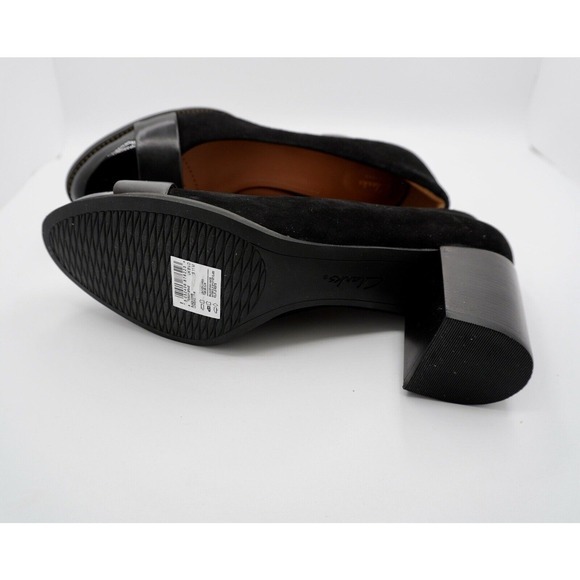 Clarks Farah Brae Black‎ Suede Patent Block Heel Pumps 11 Dark Academia 35-04 - Picture 6 of 14